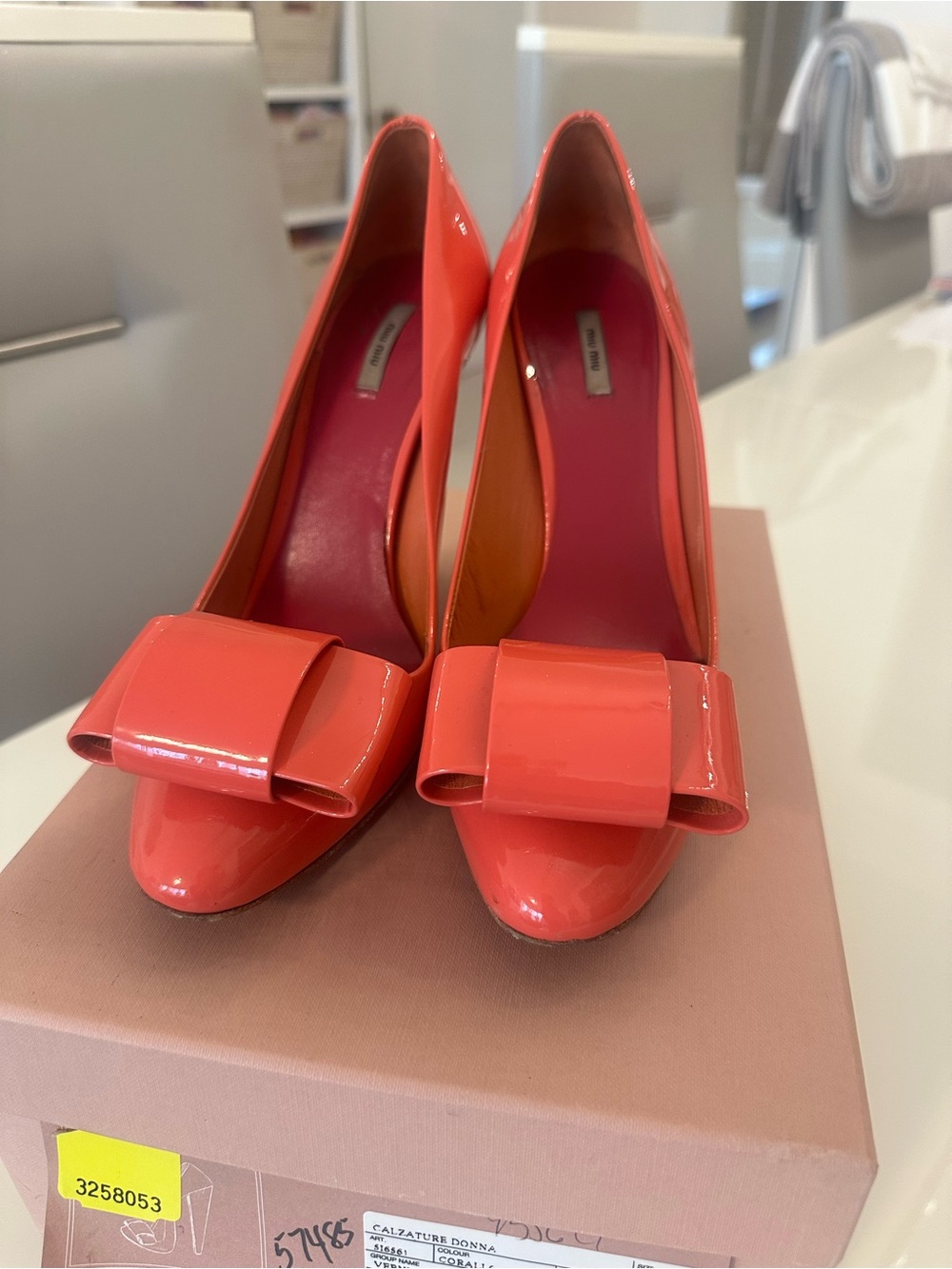 Miu Miu AUTHENTIC Coral Patent Bow Pumps